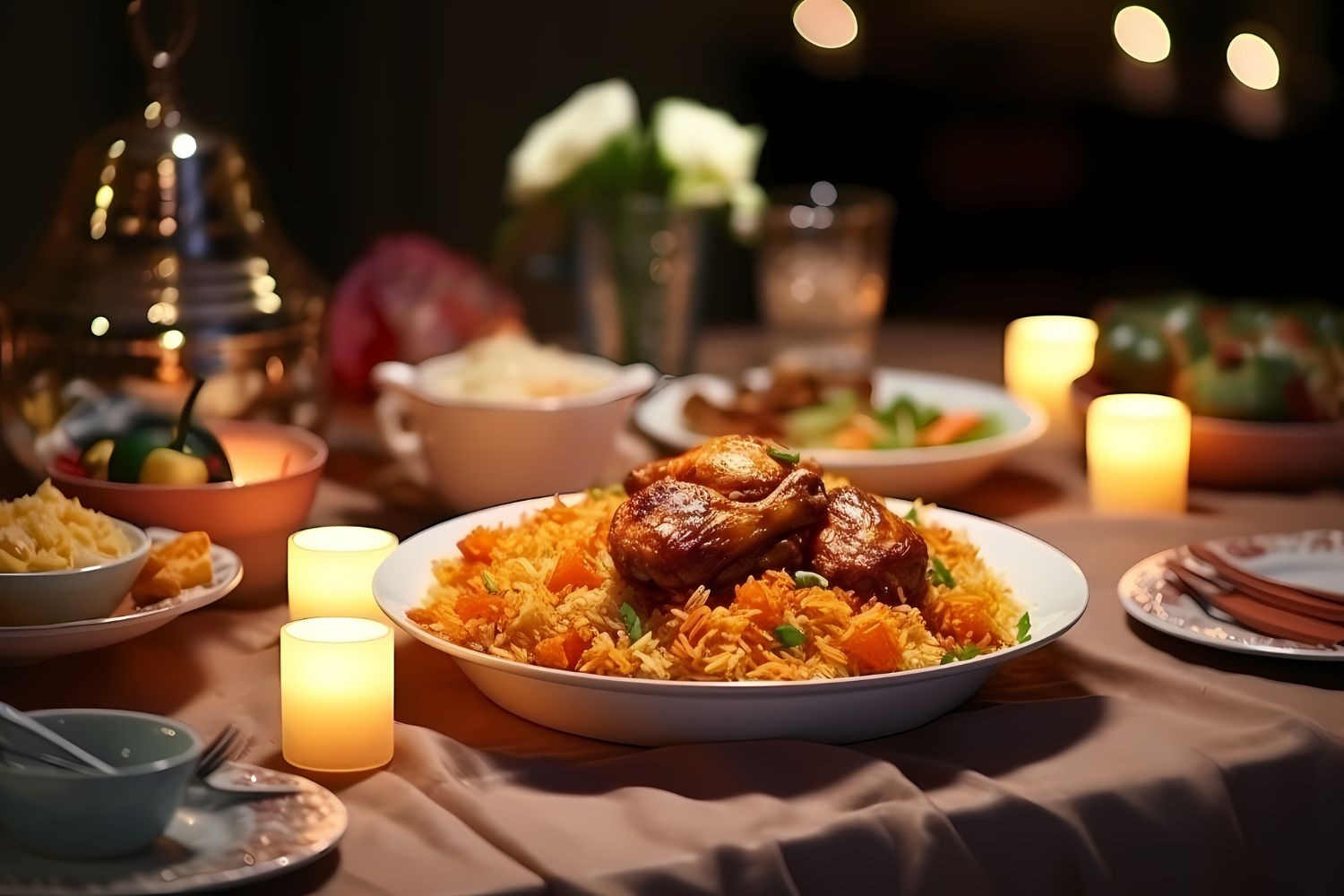 Arabic cuisine platter with rice and grilled meats